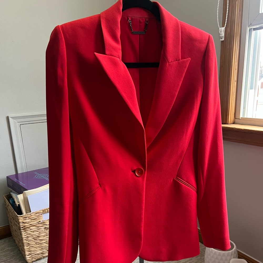 Elie Tahari Red Blazer with Elegant Smocked Back Detailing (size M)